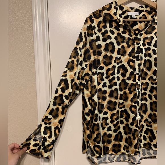Topshop Leopard Print Satin Animal Print Button Front Size 10 - Picture 5 of 10